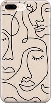 iPhone 8 Plus/7 Plus hoesje siliconen - Abstract gezicht lijnen - Soft Case Telefoonhoesje - Print / Illustratie - Transparant, Beige