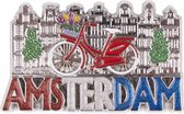 Magneet Fiets Met Huisjes Amsterdam Glitter Shiny Zilver - Souvenir