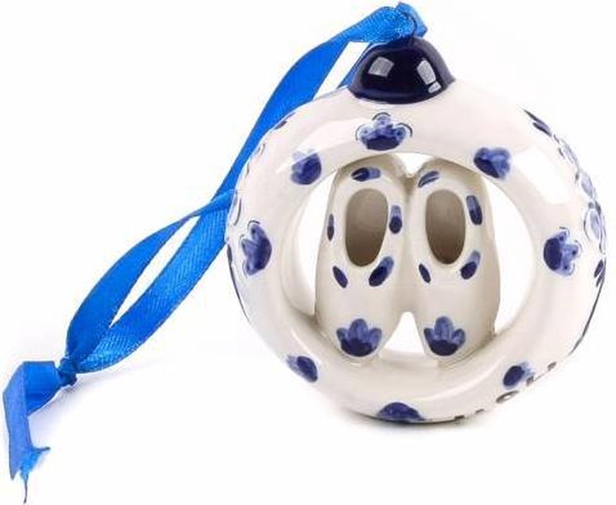 Matix Kersthanger ring met klompjes - Matix - Kerstbal Keramiek - Delfts blauw - per stuk Wit