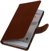 Washed Leer Bookstyle Wallet Case Hoesjes voor LG L80 Bruin