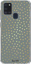 Casetastic Samsung Galaxy A21s (2020) Hoesje - Softcover Hoesje met Design - Golden Hearts Green Print