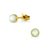 Aramat jewels ® - Zweerknopjes opaal wit chirurgisch staal goudkleurig 5mm