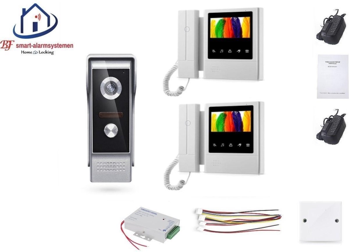Home-Locking videofoon met 2 binnen panelen en elektro box 12VDC voor aansluiting elektrisch slot.DBF-DT-2213-1E-2