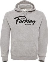 Kerst hoodie grijs XL - Happy fucking new year - zwart - soBAD. | Kleding | Hoodie unisex | Hoodie mannen | Hoodie dames | Kerst | Oud&nieuw | Nieuwjaar | glitter