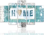 Schilderij , Home in turquoise ,4 maten , 5 luik , multikleur, wanddecoratie , Premium print , XXL