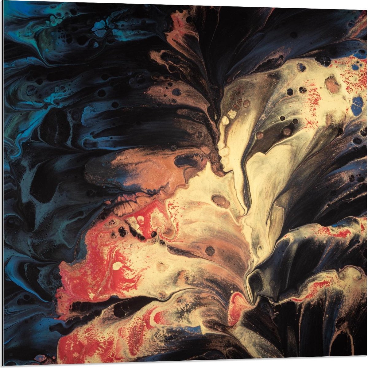 Dibond - Zwart/Blauwe/Rode Verf - 80x80cm Foto op Aluminium (Wanddecoratie van metaal)