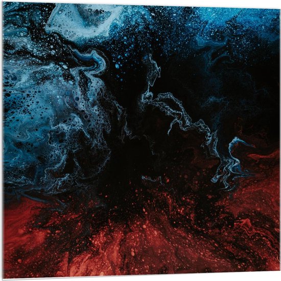 Acrylglas - Rode Blauwe Glitters op Zwart - 100x100cm Foto op Acrylglas (Met Ophangsysteem)
