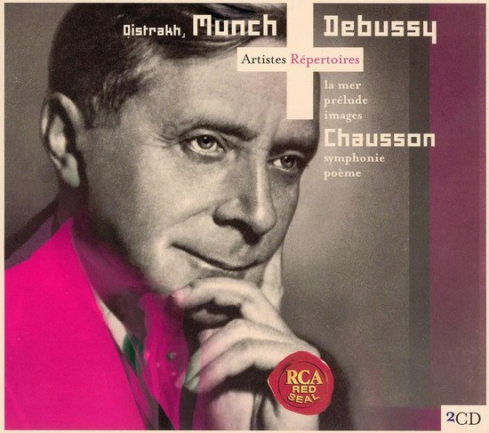 Portret van een man met een roze jasje en een RCA Red Seal logo. Tekst: Artistes Répertoires, Debussy, Chausson.