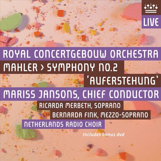 Albumhoes met tekst: Royal Concertgebouw Orchestra Mahler Symphony No. 2 'Auferstehung', Mariss Jansons, Ricarda Merbeth, Bernarda Fink, Netherlands Radio Choir. Inclusief bonus dvd.