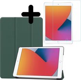 Hoes Geschikt voor iPad 10.2 2020 Hoes Book Case Hoesje Trifold Cover Met Screenprotector - Hoesje Geschikt voor iPad 8 Hoesje Bookcase - Donkergroen