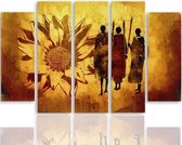 Schilderij , 3 Afrikaanse mannen bij gele bloem , 4 maten , 5 luik , wanddecoratie , Premium print , XXL