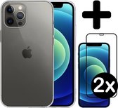 Hoes voor iPhone 12 Pro Hoesje Siliconen Case Met 2x Screenprotector Full Cover 3D Tempered Glass - Hoes voor iPhone 12 Pro Hoes Cover Met 2x 3D Screenprotector - Transparant