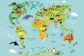 Fotobehang - Kids World Map Animals 384x260cm - Vliesbehang