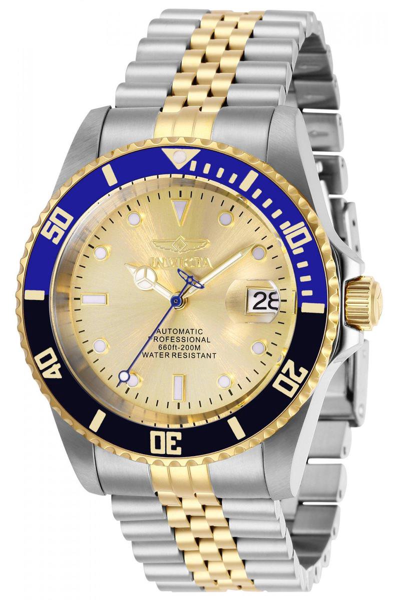 Invicta Pro Diver 29181 Heren Horloge - Waterdicht - Analoog - Automatisch Uurwerk - Roestvrij Staal met gouden Wijzerplaat - 42mm