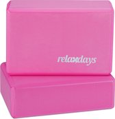 Relaxdays yoga blok - set van 2 - hardschuim - verschillende kleuren - roze