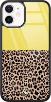 iPhone 12 mini hoesje glass - Luipaard geel | Apple iPhone 12 Mini case | Hardcase backcover zwart