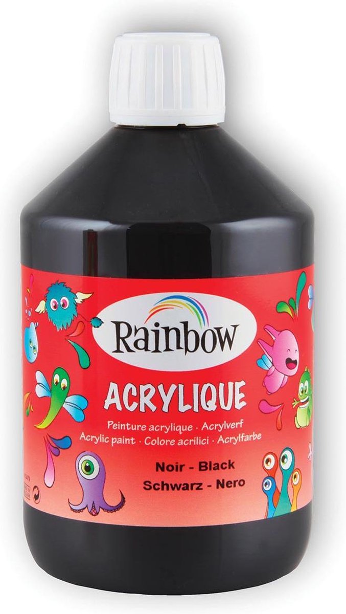 Rainbow acrylverf, flacon van 500 ml, zwart