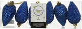 6x Kobalt blauwe glitter dennenappels kerstballen 8 cm Onbreekbare plastic kersthangers- Kerstboomversiering kobalt blauw