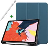 Case2go - Tablethoes en Active stylus Pen geschikt voor iPad Air 10.9 2020/2022 - 10.9 inch - iPad Hoesje met stylus pen houder en Active Stylus - Cyaan