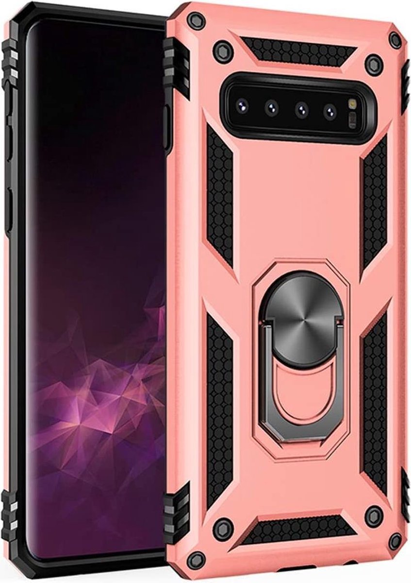 Anti-Shock Hybrid Ring Armor Hoesje Geschikt voor: Samsung Galaxy S10E - rose gold