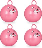 Relaxdays 4 x skippybal in set - voor kinderen - Met konijn opdruk - springbal - roze
