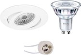 LED Spot Set - Pragmi Uranio Pro - GU10 Fitting - Inbouw Rond - Mat Wit - Kantelbaar - Ø82mm - Philips - CorePro 830 36D - 4.6W - Warm Wit 3000K