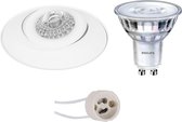 LED Spot Set - Pragmi Nivas Pro - GU10 Fitting - Inbouw Rond - Mat Wit - Trimless - Kantelbaar - Ø150mm - Philips - SceneSwitch 827 36D - 1.5W-5W - Warm Wit 2200K-2700K - Dimbaar