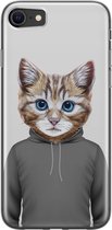 iPhone SE 2020 hoesje siliconen - Kat schattig - Soft Case Telefoonhoesje - Kat - Transparant, Grijs