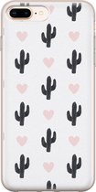 iPhone 8 Plus/7 Plus hoesje siliconen - Cactus hartjes - Soft Case Telefoonhoesje - Planten - Transparant, Zwart