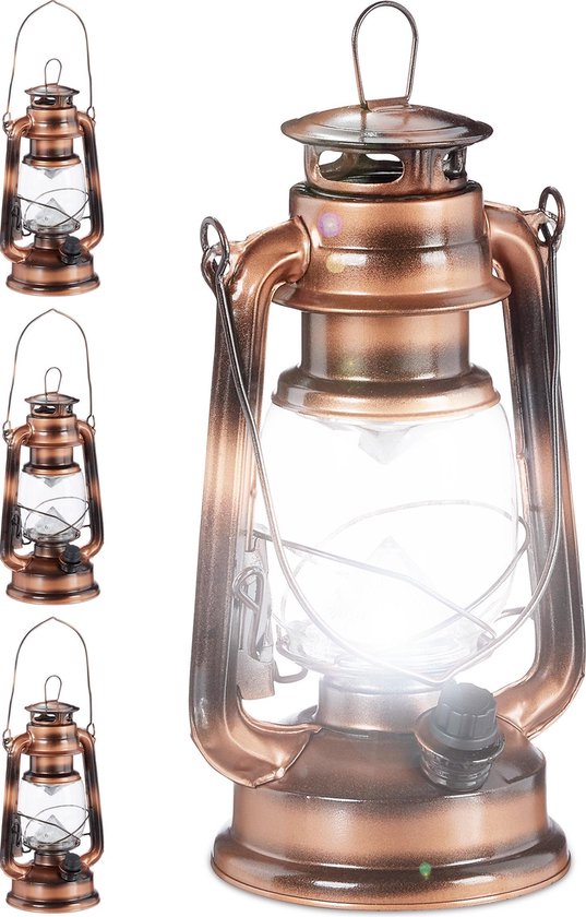 Relaxdays 4 x lantaarn led - stormlamp - windlicht - olielamp - retro stijl op batterijen
