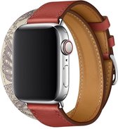 Wabando Leren Bandje Double Tour Uptown Brique Béton compatibel met Apple Watch 45/44/42 mm