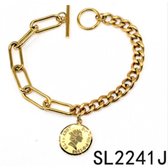 Twice As Nice Halsketting in goudkleurig edelstaal, 2 verschillende kettingen, munt 45 cm+5 cm