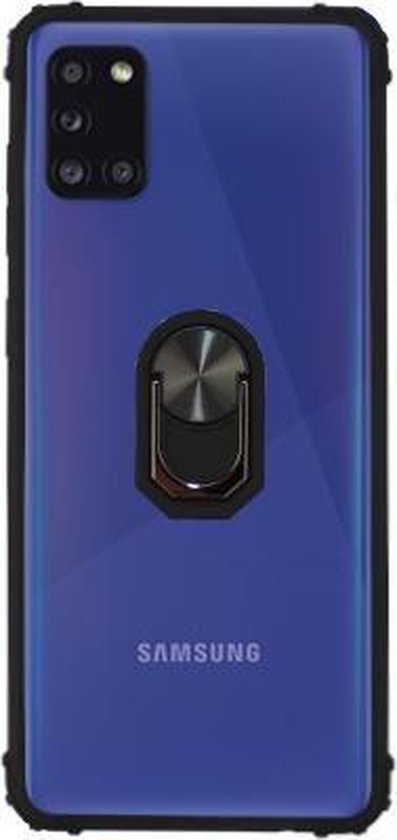 Colorfone Samsung A31 Hoesje Transparant Zwart - Ring Popsocket