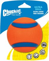 Chuckit! Ultra Ball – Hondenspeelgoed – Hondenbal – Apporteerspeelgoed – Duurzaam rubber - XL – Ø 9 cm – Oranje/Blauw - 1 Stuks