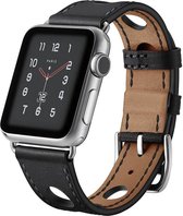 Leren hermes band - zwart - Geschikt voor Apple Watch