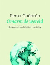 Boekcover met aquarel van de aarde, titel 'Omarm de wereld'.