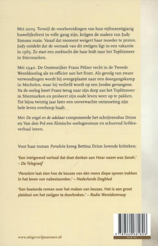 Achterkant boek 'De engel en de adelaar' met samenvatting en recensies.