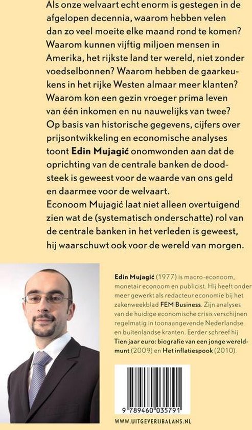 Achterkant van een boek met tekst en een foto van auteur Edin Mujagić.