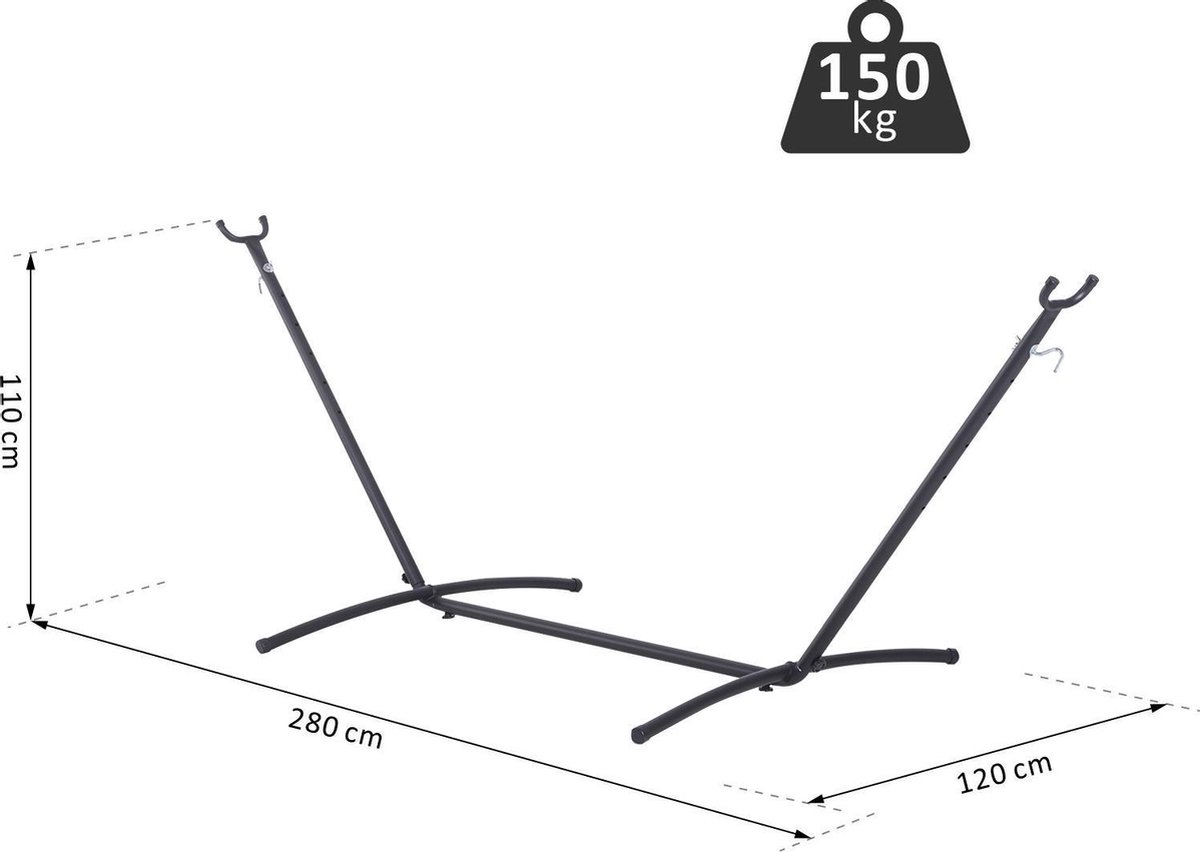 Sunny Hangmatframe met haken voor hangmatten metaal tot 150 kg 280 x 120 x 110 cm