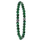 Lucardi Heren Armband met natuursteen malachite - Staal - Armband - Cadeau - 21 cm - Zilverkleurig