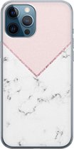 iPhone 12 Pro hoesje siliconen - Marmer roze grijs - Soft Case Telefoonhoesje - Marmer - Transparant, Roze