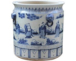 The Ming Garden Collection | Chinees Porselein | Chinese Vaas | Grote Porseleinen Bloempot Met De Acht Onsterfelijken | Blauw & Wit