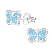Oorbellen meisje | Zilveren oorstekers, vlinder met glitters