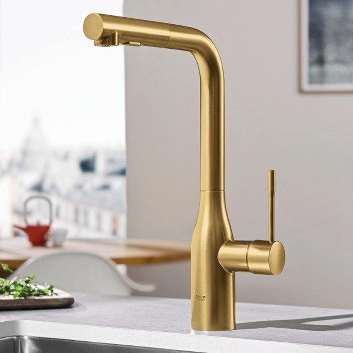 GROHE Essence New robinet de cuisine - rehaussé - brise jet extractible  pivotant - Brushed Cool Sunrise - 30270GN0 