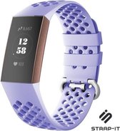 Strap-it Siliconen bandje met gaatjes - geschikt voor Fitbit Charge 3 / Fitbit Charge 4 - lila - Maat: Maat L