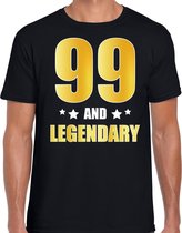 99 and legendary verjaardag cadeau t-shirt / shirt - zwart - gouden en witte letters - voor heren - 99 jaar  / outfit M