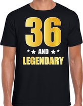 36 and legendary verjaardag cadeau t-shirt / shirt - zwart - gouden en witte letters - voor heren - 36 jaar verjaardag kado shirt / outfit M