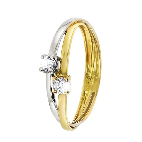Lucardi - 14Karaat bicolor gouden ring met zirkonia