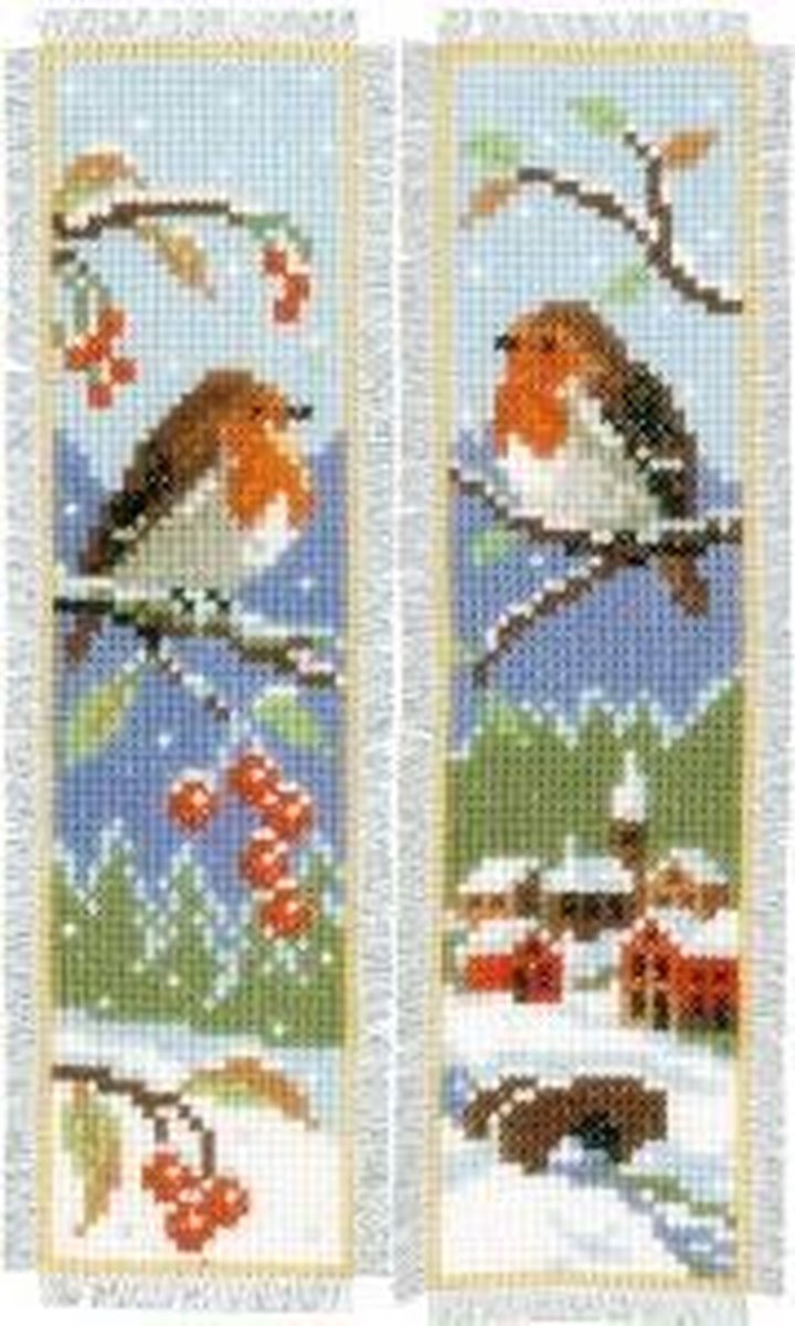 Vervaco - Bladwijzer kit - Roodborstjes set van 2 - PN-0155656 - Borduren - Borduurpakket - Borduurpakket volwassenen - Borduurpakket kind