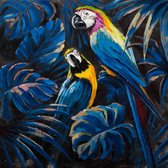 Fine Asianliving Canvas Print Wanddecoratie 100x100cm Verliefde Blauwe Papagaaien Handgemaakt Giclee